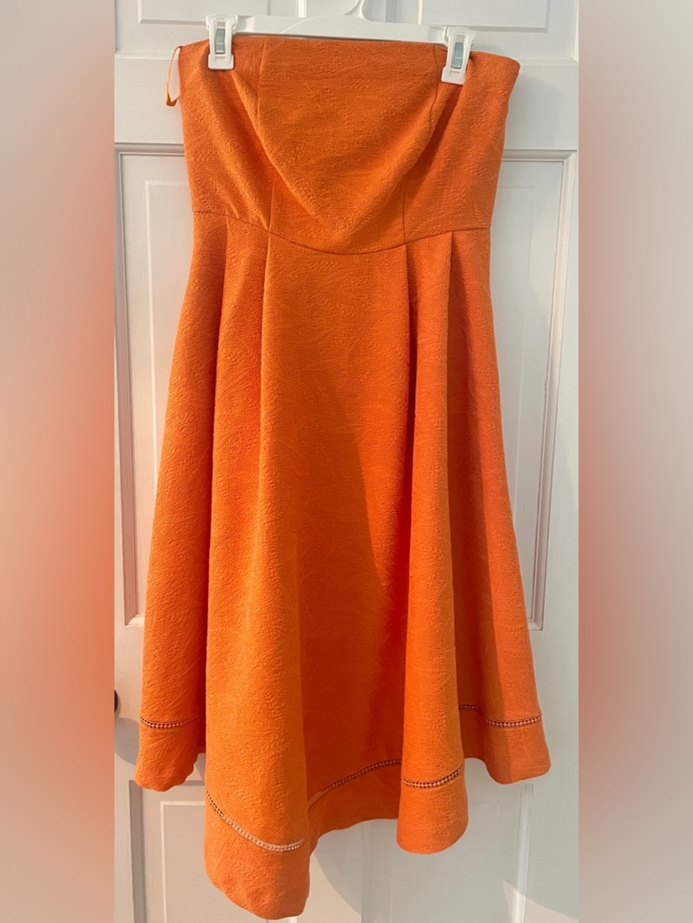Eva Mendes Strapless Orange Boho Eyelet A-Line Dress
